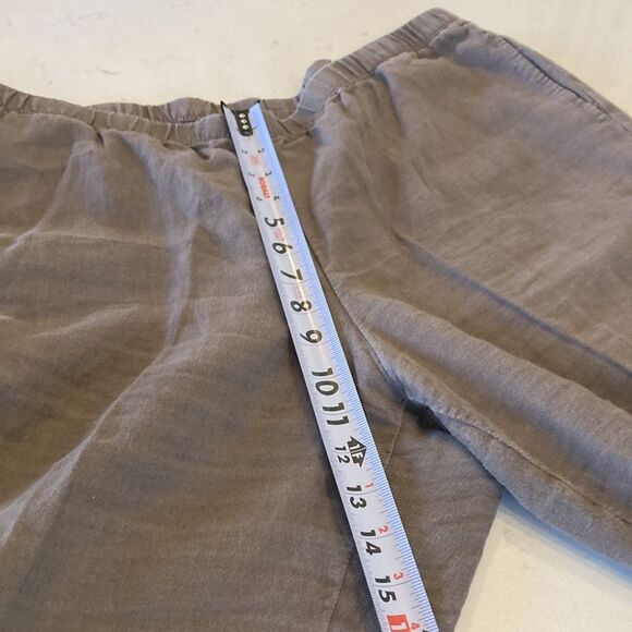 J. Jill Brown Grey 100% Linen Cropped Flat Front Wide Leg Pull On Pants Size L - Picture 4 of 6